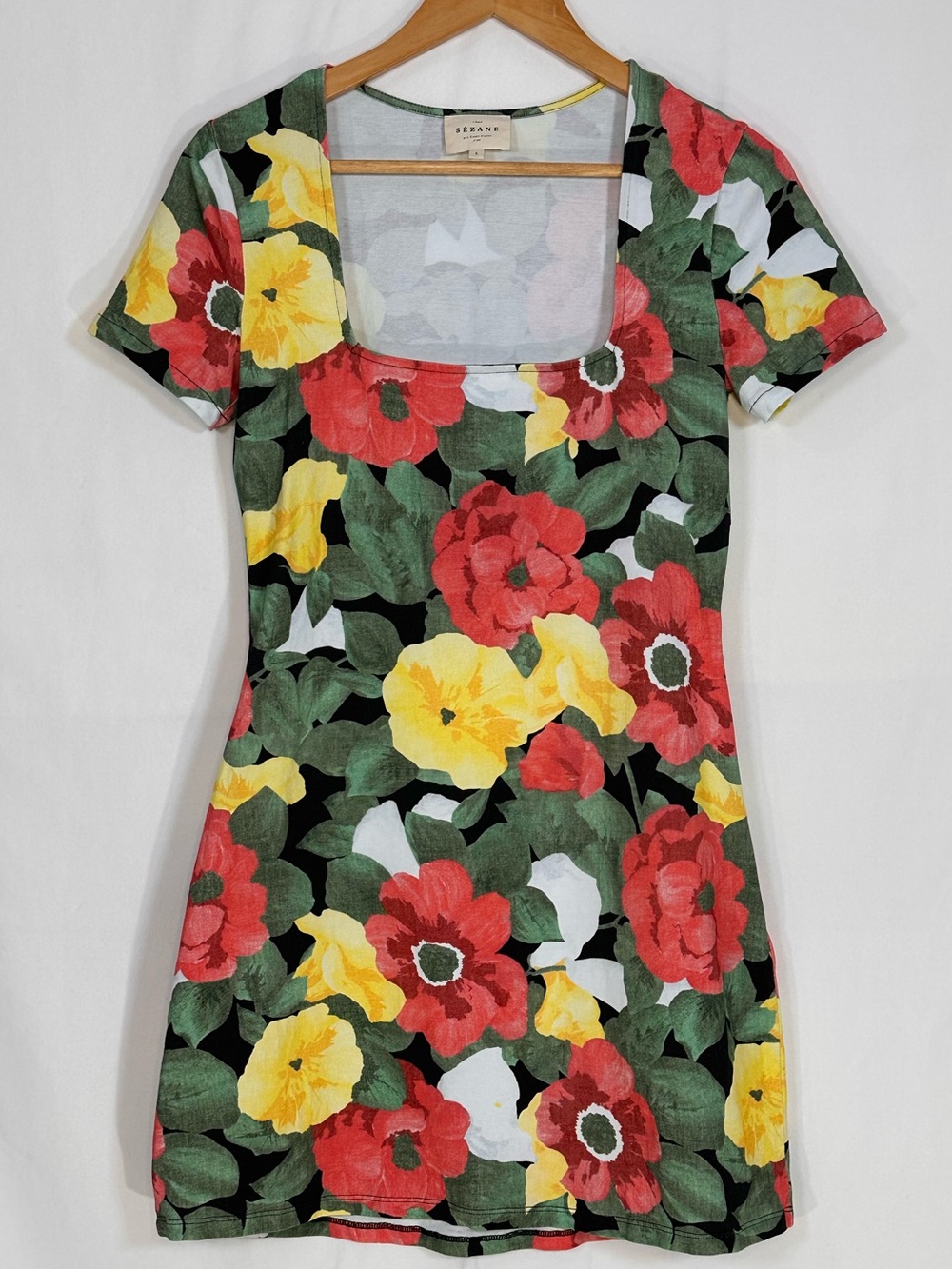Sezane Marlys Dress In Azalea Print Large Cotton Mini 80’s Luxury Coastal Flower